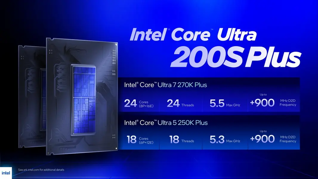 Intel представила процессоры Core Ultra 5 250K Plus за $200 и Core Ultra 7 270K Plus за $300