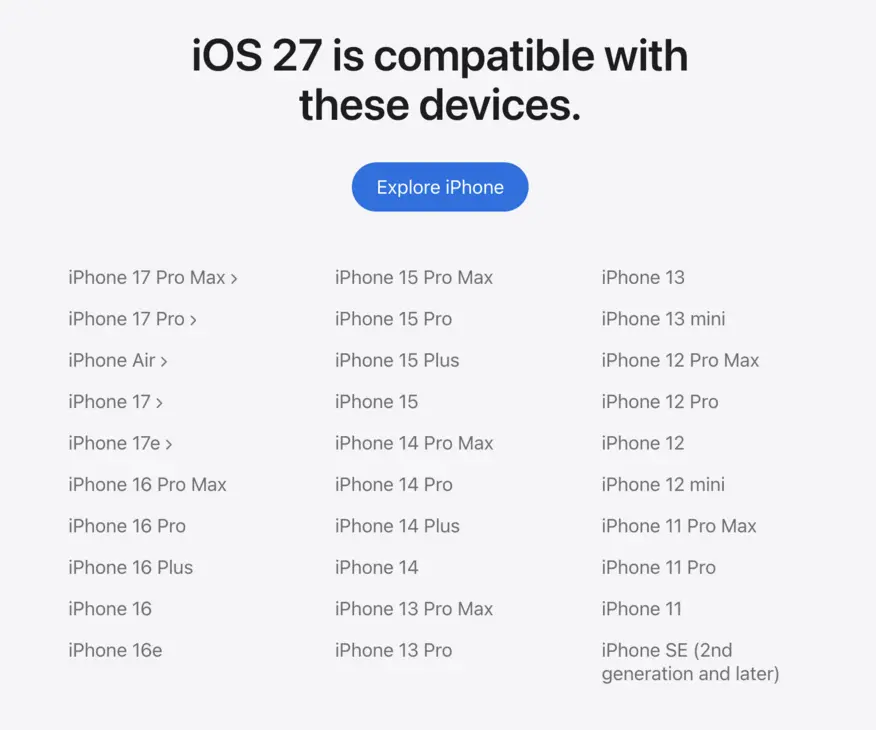 iOS 27 и iPadOS 27: поддержка всех iPhone сохранена, а iPad — лишь для немногих моделей