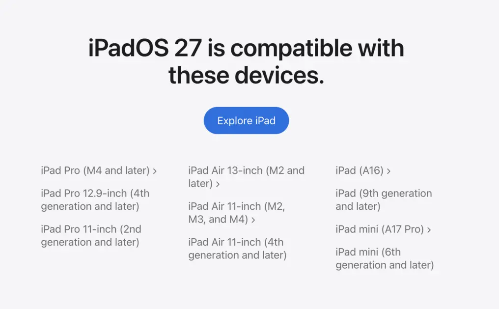 iOS 27 и iPadOS 27: поддержка всех iPhone сохранена, а iPad — лишь для немногих моделей