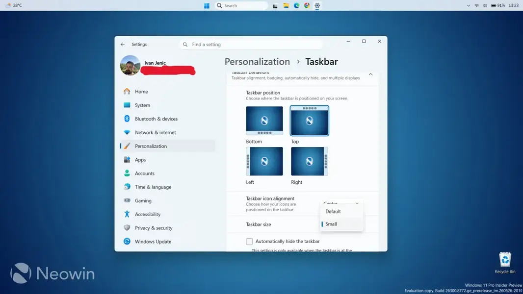 Первый взгляд на грядущие изменения панели задач в Windows 11