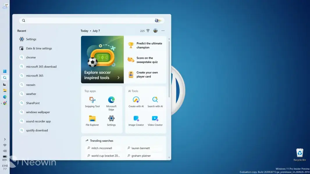 Первый взгляд на грядущие изменения панели задач в Windows 11