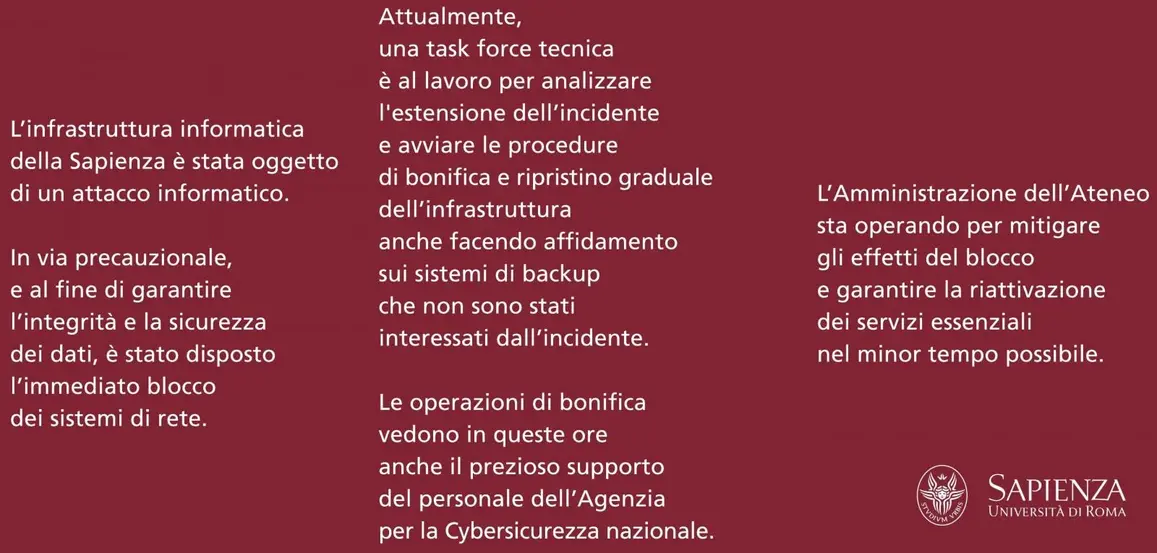 Итальянский университет La Sapienza ушел в офлайн после кибератаки