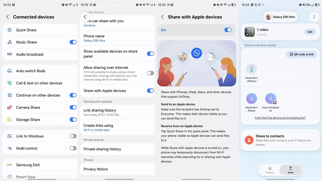 Как использовать AirDrop на Samsung Galaxy S26 Series