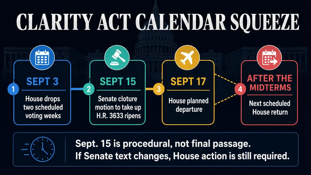 Закон &laquo;CLARITY Act&raquo; может зависнуть в &laquo;lame duck&raquo; сессии после того, как республиканцы в Палате представителей сократили календарь