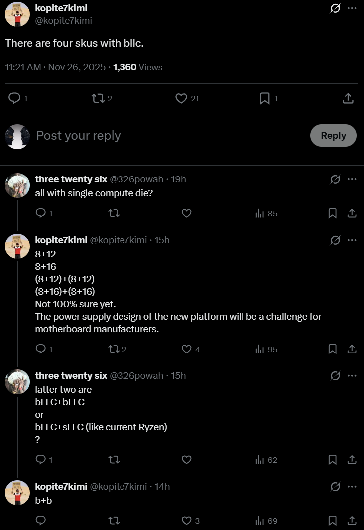 Линейка процессоров Intel Nova Lake-S включает четыре модели bLLC: 48-ядерная, 40-ядерная, 24-ядерная и 20-ядерная с кэш-памятью 288 МБ Dual и 144 МБ для конкуренции с Ryzen 3D V-Cache.