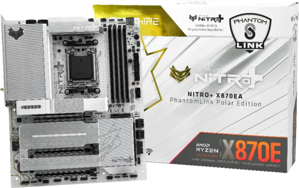 Sapphire выпускает материнские платы Nitro+ X870EA с разъёмами PhantomLink в дополнение к новой видеокарте RX 9070 XT Nitro+ PhantomLink.