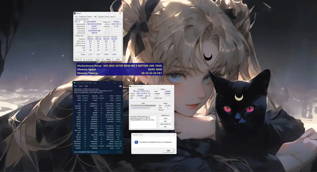 MSI MEG X870E GODLIKE X Edition разгоняет память DDR5 до 8900 МГц CL36 с Ryzen 7 9800X3D и до 9100 МГц CL40 с Ryzen 7 9700X