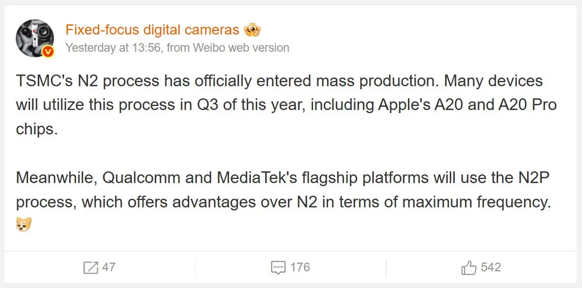 Snapdragon 8 Elite Gen 6 и Dimensity 9600 перейдут на 2-нм техпроцесс TSMC 'N2P' вместо N2 для достижения более высокой тактовой частоты процессора по сравнению с A20 и A20 Pro (в контексте гаджетов).