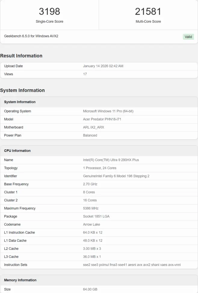 Флагманский мобильный процессор Intel Core Ultra 9 290HX Plus по производительности почти не уступает настольному Core Ultra 9 285K.