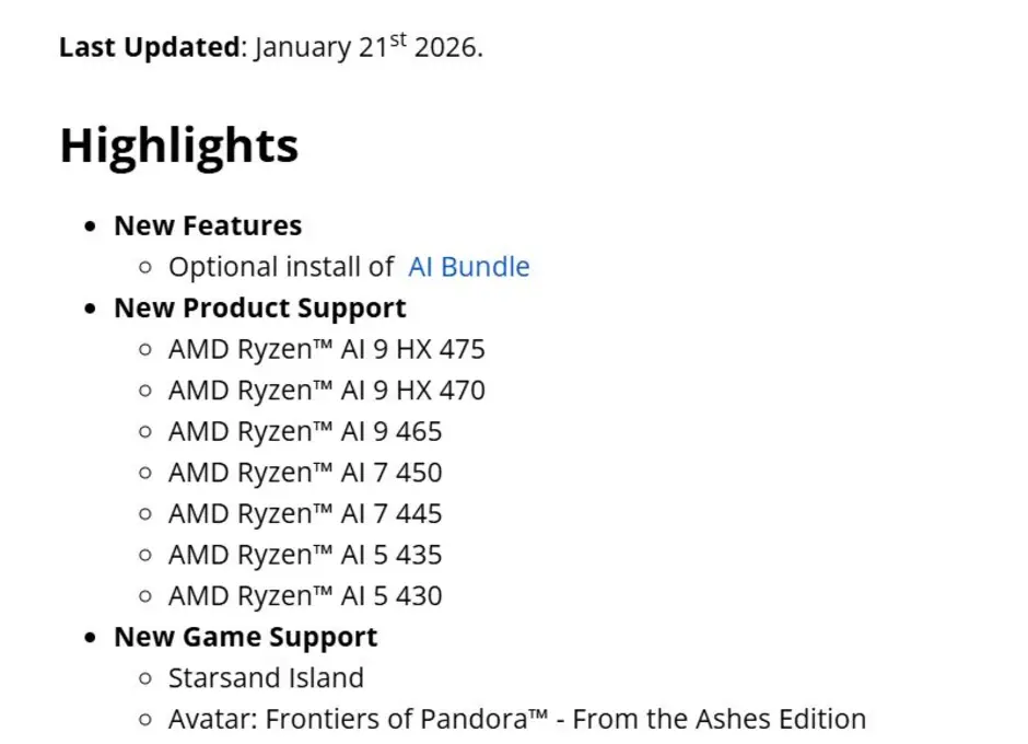 AMD выпускает Adrenalin Edition 26.1.1 с пакетом инструментов AI Bundle и поддержкой процессоров Ryzen AI 400