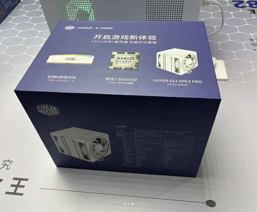 AMD, Cooler Master и V-Color представили комплект из Ryzen 7 9850X3D, кулера Hyper 612 APEX Pro и 32 ГБ памяти DDR5 с OLED-дисплеем