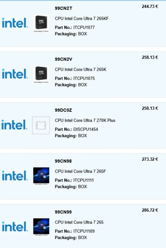 Процессоры Intel Arrow Lake Refresh появились в списках европейских ритейлеров; цены соответствуют предшественникам