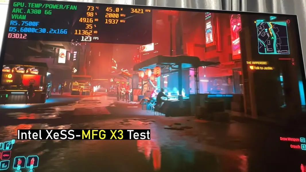 Intel XeSS 3 Multi-Frame Generation включили на Intel Arc A380 с помощью пользовательского обхода, что втрое увеличило показатель «FPS» в Cyberpunk 2077