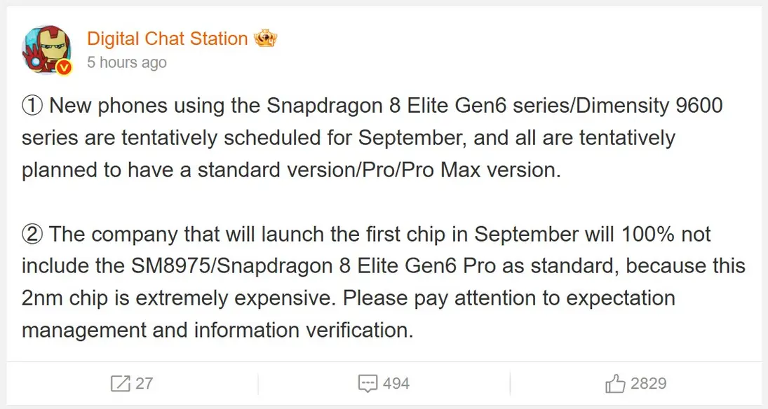 Xiaomi может пропустить самый мощный чип от Qualcomm &mdash; Snapdragon 8 Elite Gen 6 Pro &mdash; из-за его высокой стоимости, ставшей следствием перехода на &laquo;TSMC&rsquo;s 2nm process&raquo;