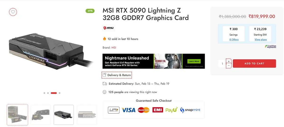 MSI RTX 5090 Lightning Z сметает прилавки в Индии по шокирующей цене в 9050 долларов