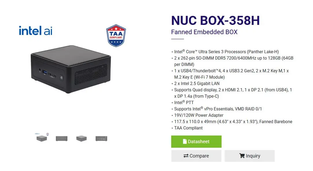 ASRock представляет серию NUC Ultra 300 Box с процессорами Ultra X7 358H до 16 ядер и 128 ГБ оперативной памяти