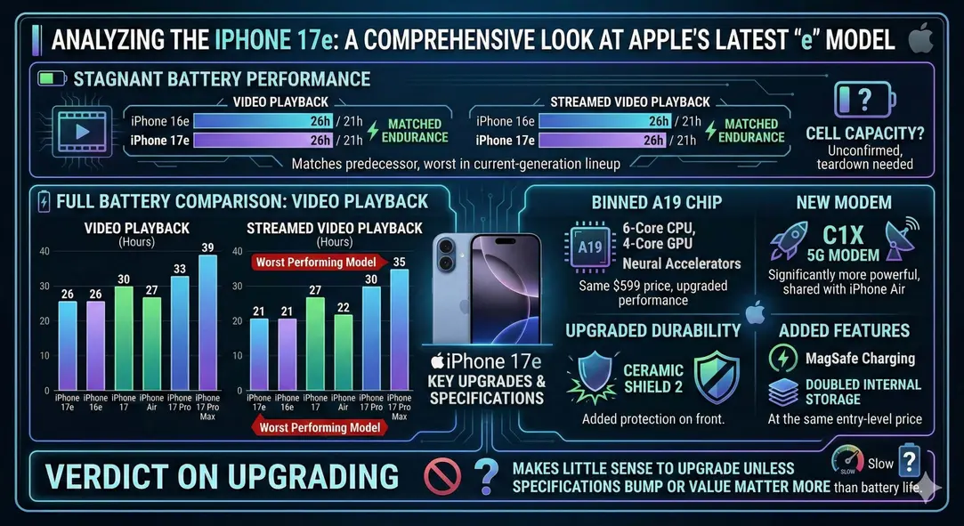 Автономность iPhone 17e не изменилась по сравнению с iPhone 16e, что делает его худшей моделью в этом поколении по времени работы.