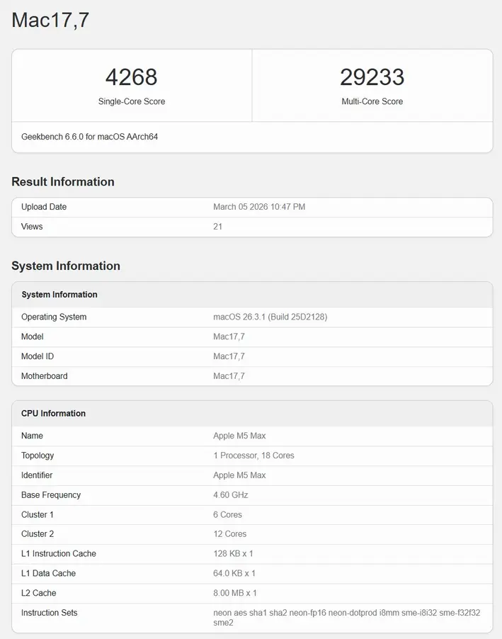 M5 Max с 18-ядерным CPU: лишь 10% прироста к M4 Max, но настоящий фурор — это победа над 32-ядерным M3 Ultra