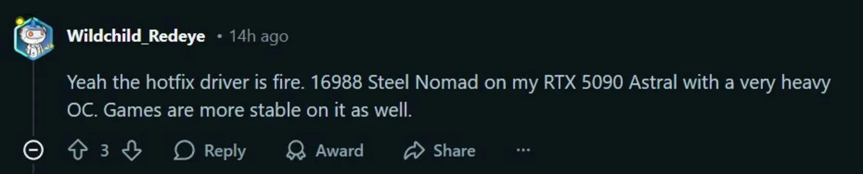 Пользователи сообщают о росте производительности на 7% в Steel Nomad и прибавке 15-30 FPS с новым Hotfix-драйвером NVIDIA 595.76