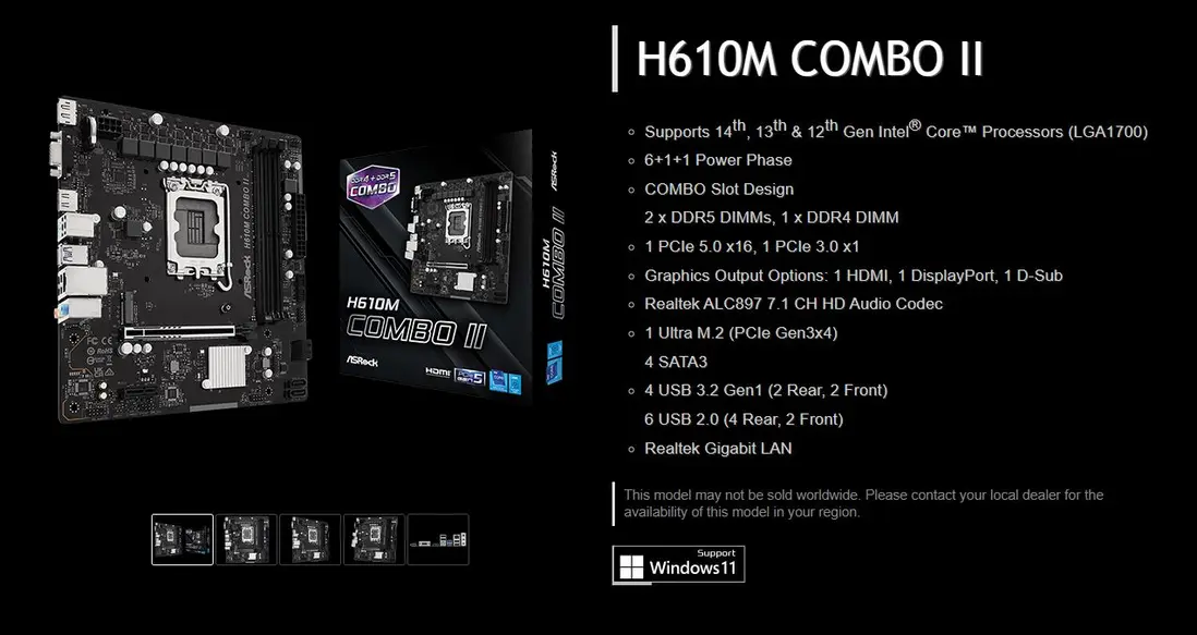 ASRock тихой сапой выпустила H610M COMBO II: вторая материнская плата с поддержкой DDR4 и DDR5