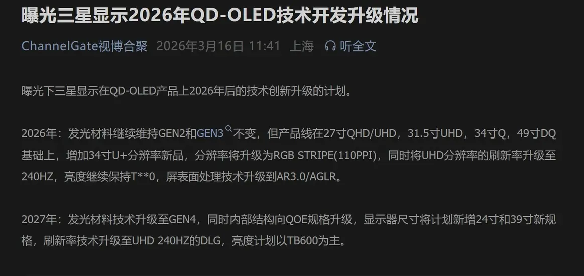 Samsung готовит к выпуску OLED-мониторы с диагональю 24 и 39 дюймов в 2027 году