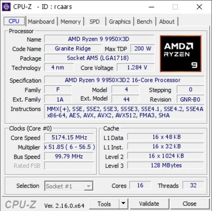 AMD Ryzen 9 9950X3D2 заметили в CPU-Z: характеристики указывают на 128 МБ кэша L3?