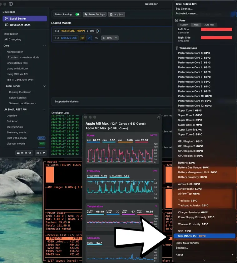 SSD в MacBook Pro с чипом M5 Max перегревается до 100 градусов при запуске AI-задач