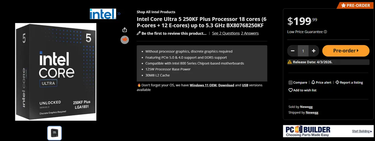 Цены на процессоры Intel Arrow Lake Refresh взлетели у крупных ритейлеров накануне запуска: 270K Plus от $329, 250K Plus от $219
