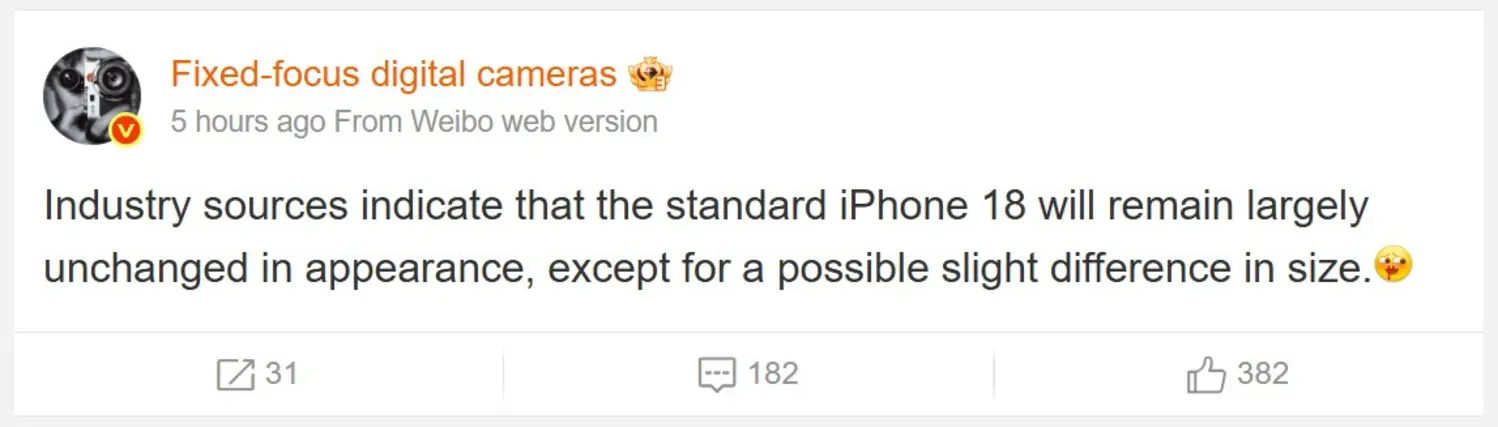 Apple настолько доминирует на рынке смартфонов, что не планирует менять дизайн iPhone 18, гласят новые слухи