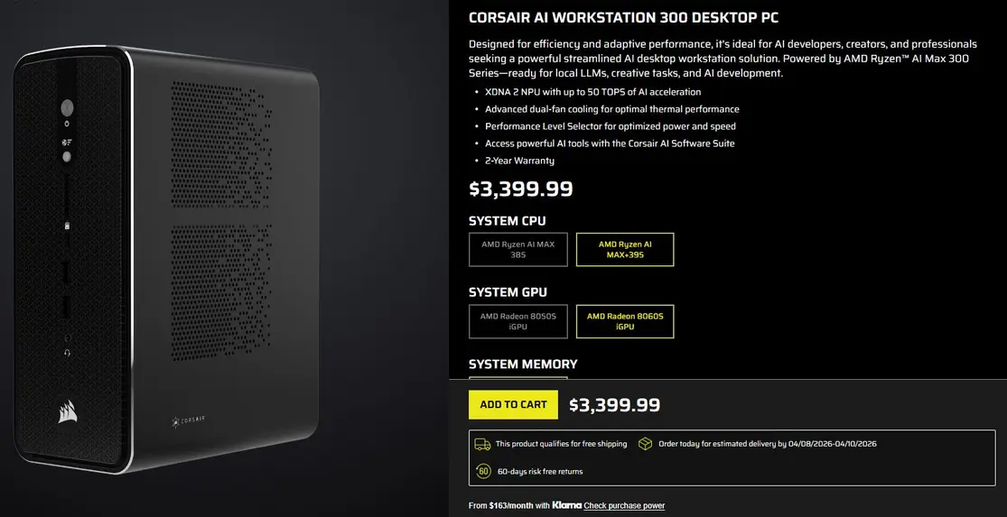 Цена десктопа Corsair AI Workstation 300 внезапно подскочила на 1100 долларов