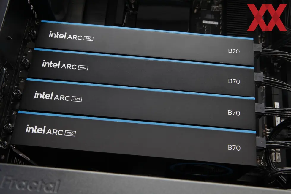 Система из четырех видеокарт Intel Arc Pro B70 потребляет до 720 Вт в задачах инференса