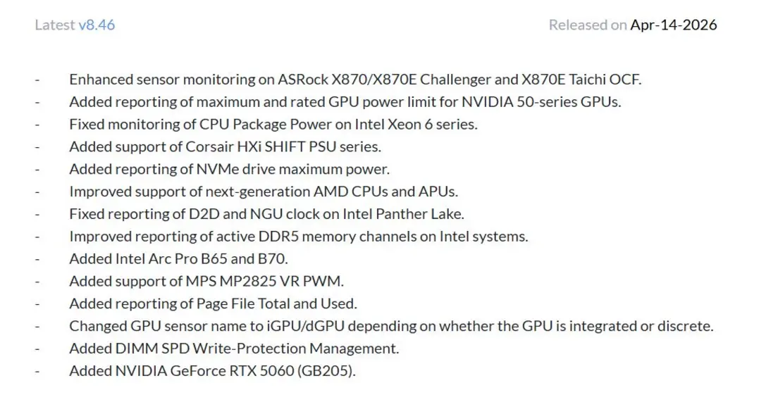 HWiNFO v8.46: поддержка процессоров и APU AMD «нового поколения» уже здесь