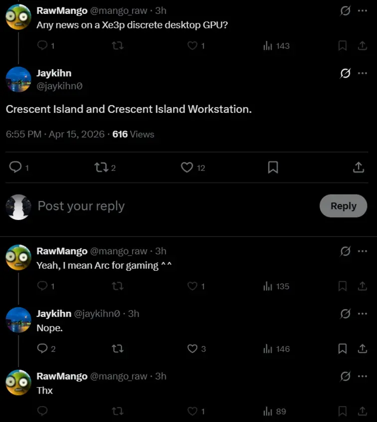 Intel готовит «дискретные» GPU для ИИ и рабочих станций под кодовым именем Crescent Island на базе архитектуры Xe3P, но они могут не войти в игровую серию Arc