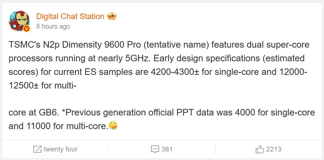 Dimensity 9600 Pro обходит A19 Pro и Snapdragon 8 Elite Gen 5 в бенчмарках на 25%, но экстремальный перегрев может свести преимущество на нет