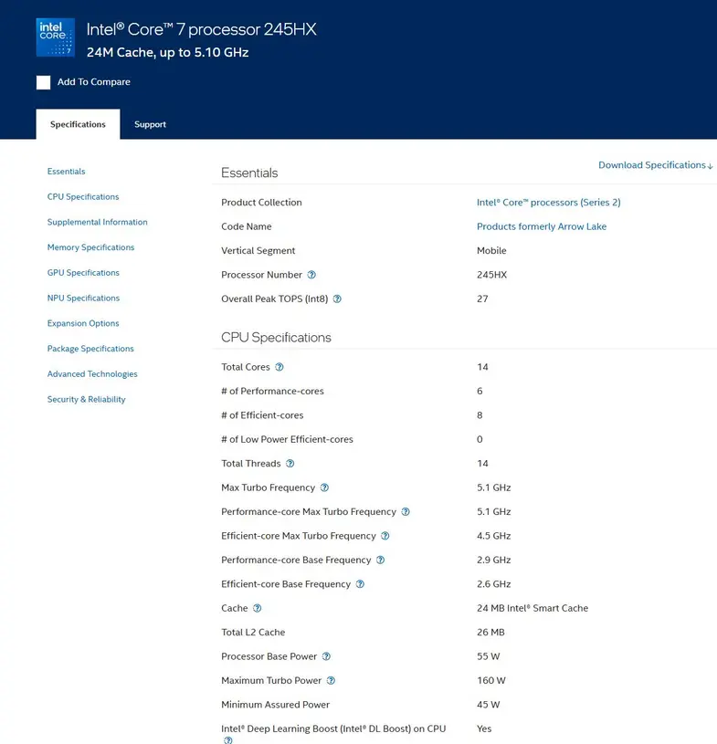 Intel тихо выпускает Core 7 245HX: тот же Core Ultra 5 235HX под новым брендом