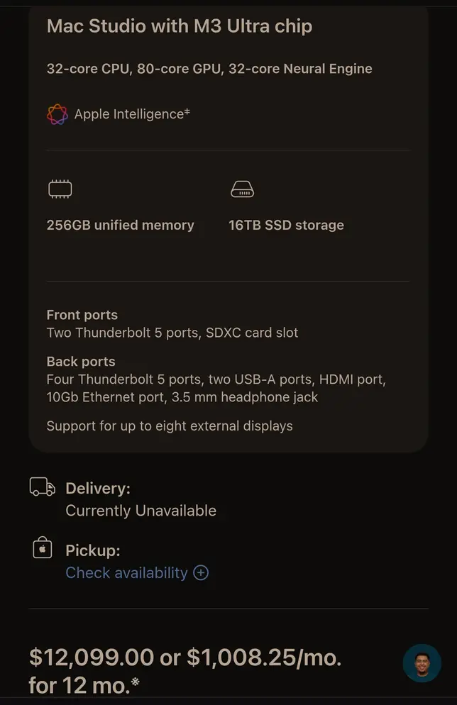 Mac Studio на базе Apple M3 Ultra взлетели в цене до 25 000 долларов на фоне ажиотажного спроса из-за дефицита