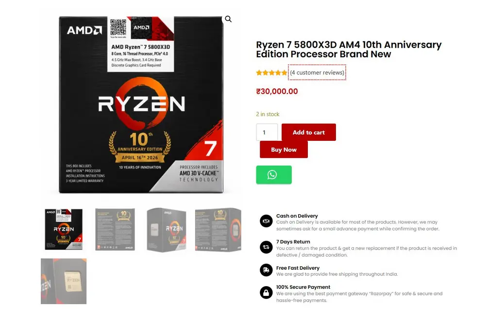 Снятый с производства Ryzen 7 5800X3D от AMD снова в продаже в Индии за 310 долларов: долгожданное возвращение AM4 для геймеров по всему миру