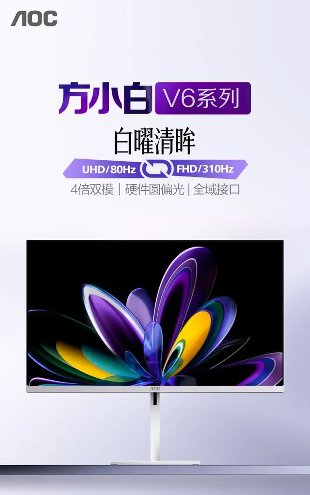 Новый монитор AOC серии V6: четырехкратный прирост частоты обновления в 1080p при стагнации на 80 Гц в 4K