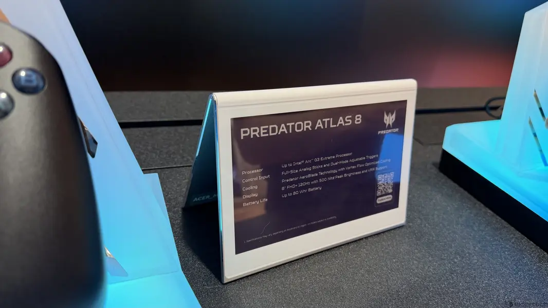 Игровой портативный ПК Acer Predator Atlas 8: 14-ядерный процессор Intel Arc G3 Extreme, 8-дюймовый экран 120 Гц и батарея 80 Втч