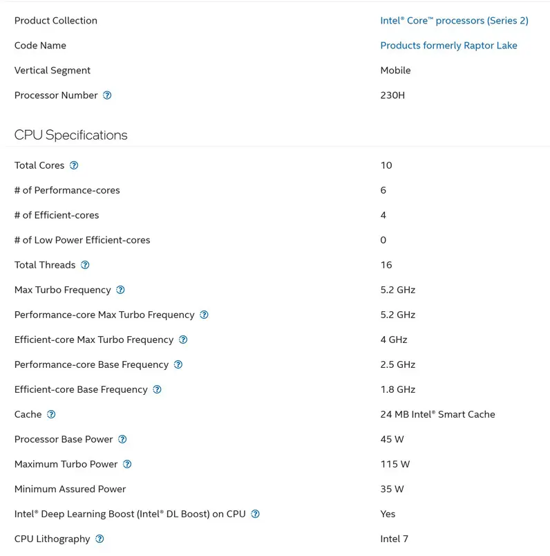 Intel снова оживляет Raptor Lake процессорами Core 7 230H и Core 5 205H, но полностью лишает их встроенной графики