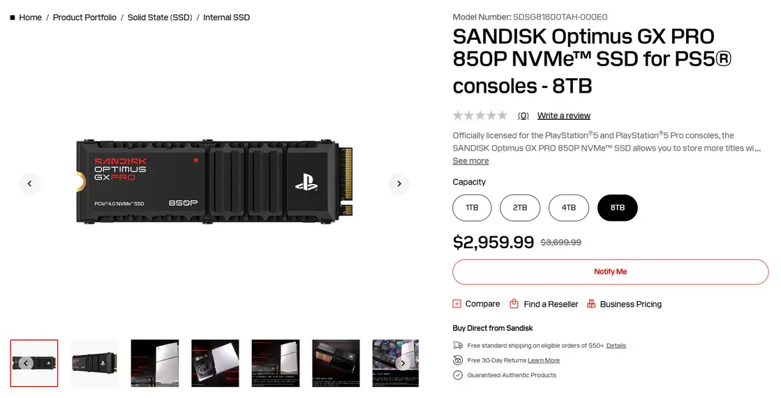 Новый SSD от SanDisk для PS5 объемом до 8 ТБ стоит в 3 раза дороже самой консоли