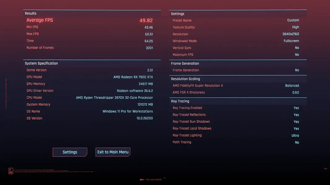 FSR 4.1 от AMD удваивает частоту кадров на RX 7900 XTX в Cyberpunk 2077: с 24 до 50 FPS в 4K