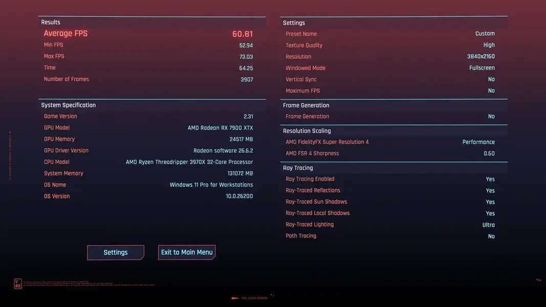FSR 4.1 от AMD удваивает частоту кадров на RX 7900 XTX в Cyberpunk 2077: с 24 до 50 FPS в 4K