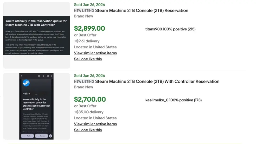 Перекупщики уже выставили брони на Steam Machine на eBay за $2700&ndash;$2900, что почти вдвое выше цены Valve