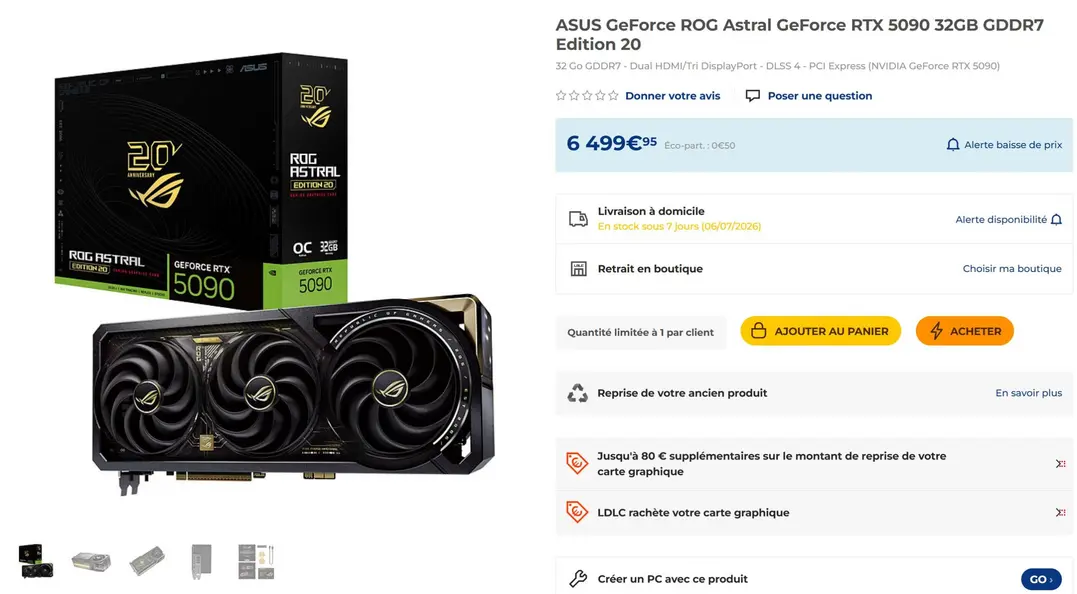 ASUS ROG Astral RTX 5090 Edition 20 появилась в европейской рознице по &laquo;космической&raquo; цене в $7435