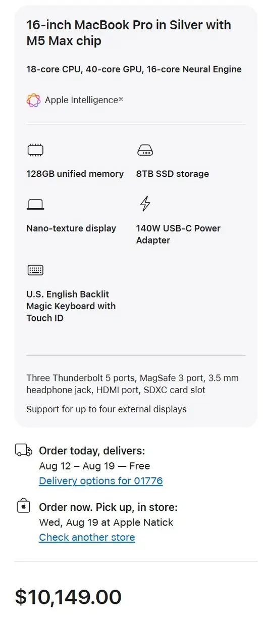 Наблюдатель за ценами на MacBook Pro с чипом M5 Max заметил, что Apple задрала ценник на топовую конфигурацию на 1000 долларов после ошеломляющего анонса