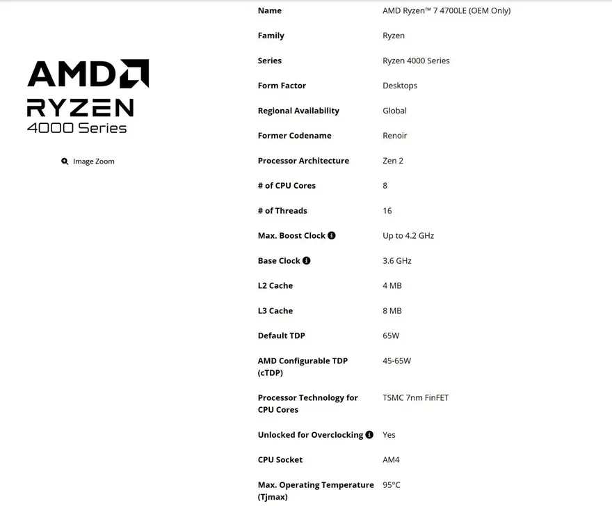 AMD возрождает архитектуру Zen 2: 8-ядерный Ryzen 7 4700LE лишился встроенной графики