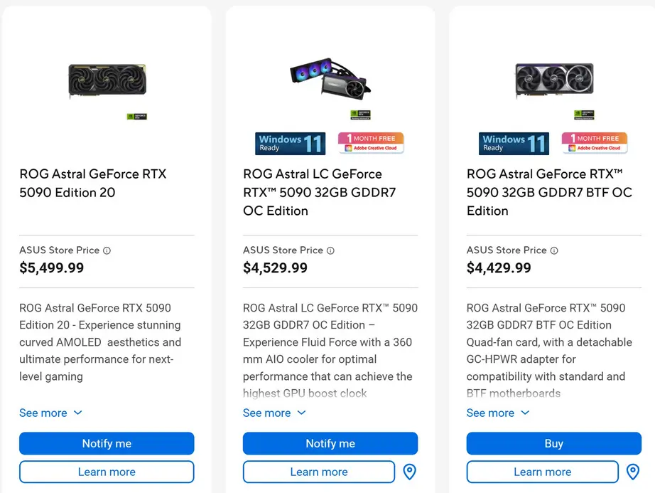ROG Astral RTX 5090 Edition 20 стала самой дорогой видеокартой ASUS с ценником в 5499 долларов