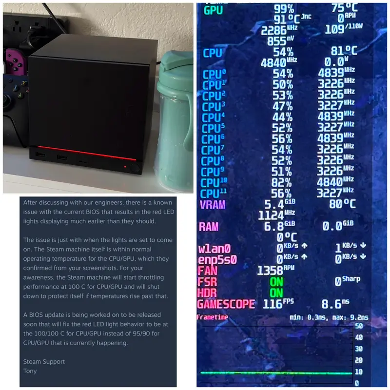 Valve подняла порог красного LED-индикатора Steam Machine до 100°C, покончив с ложными перегревами, которые обрывали игру
