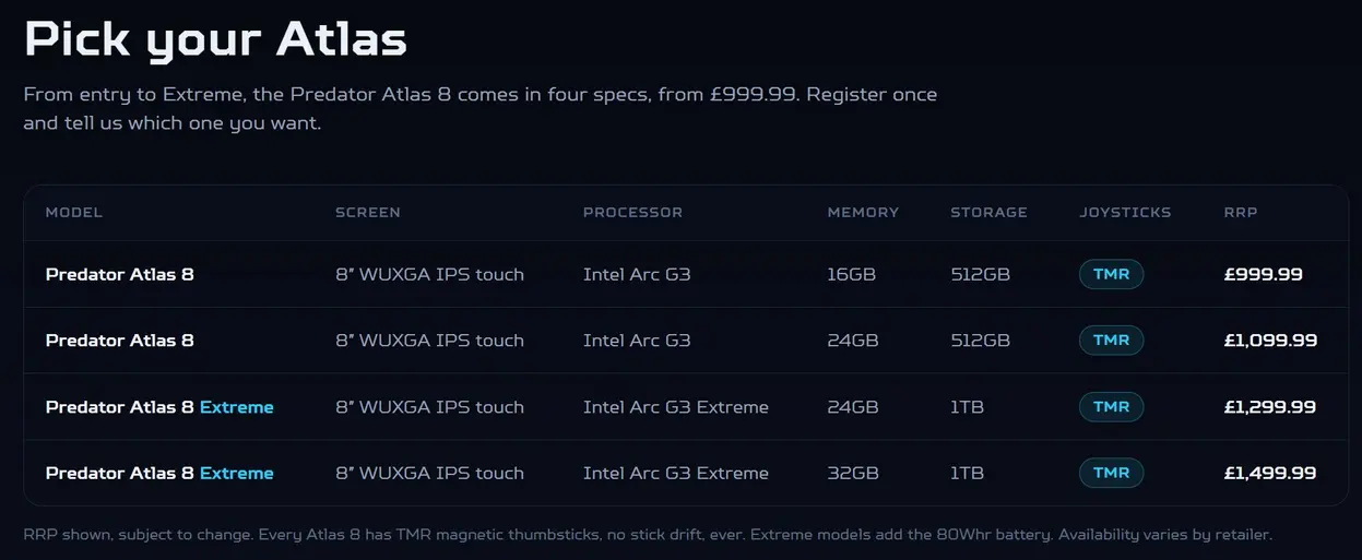 Acer: Predator Atlas 8 на базе Arc G3 — минимум $1340, а «Arc G3 Extreme Configuration» стартует с $1742